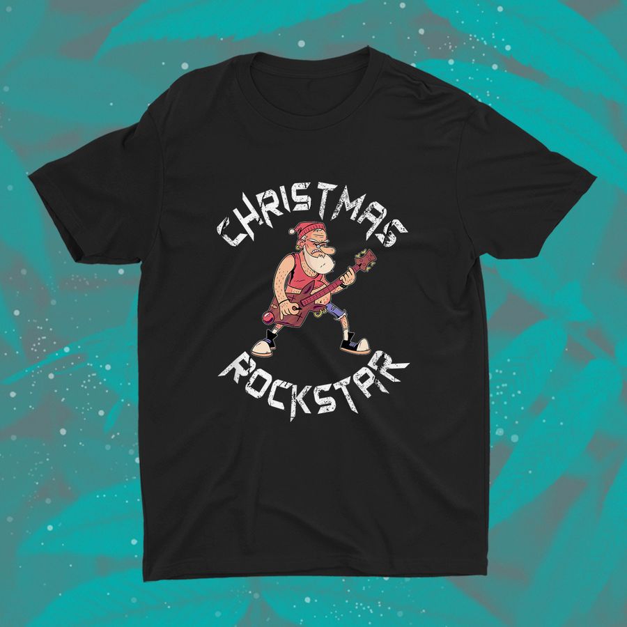 Christmas Rockstar Santa Plays The Guitar Funny Xmas Shirt