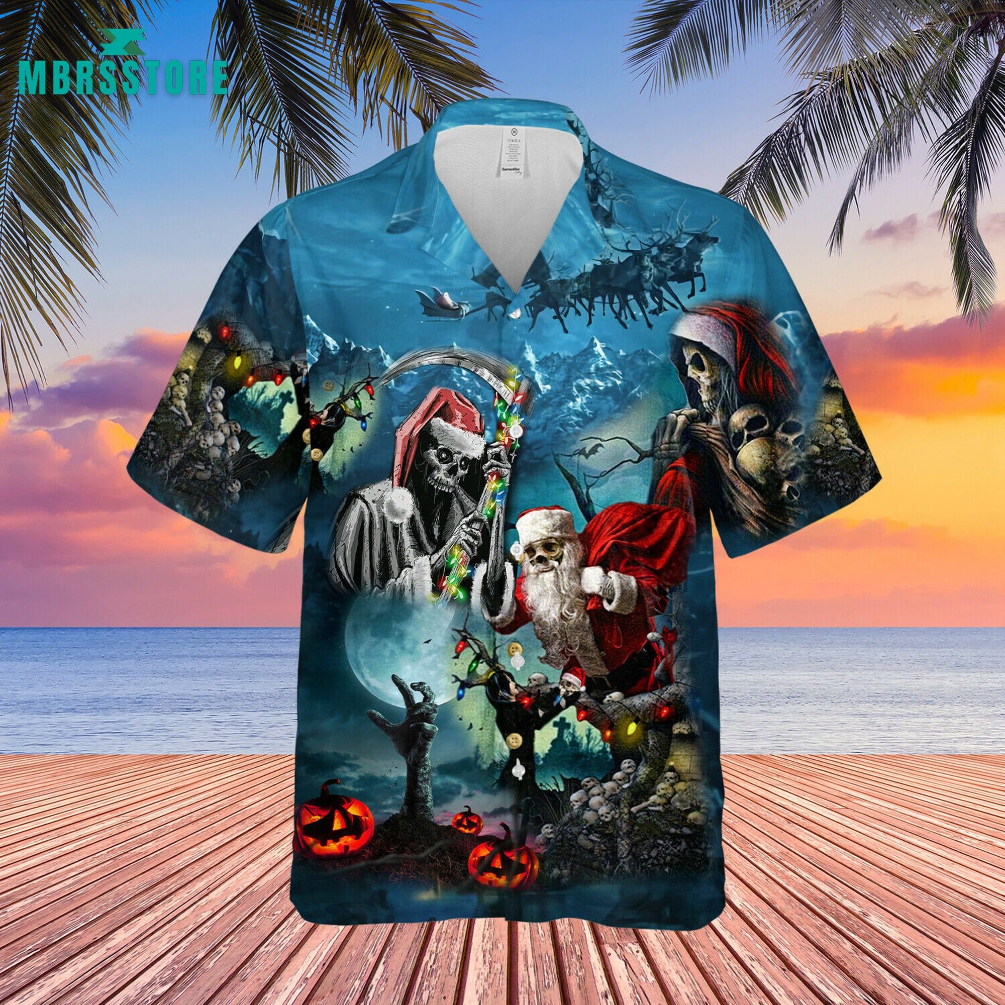 Christmas Santa Claus Skull Summer Vintage Beach Hawaiian Shirt
