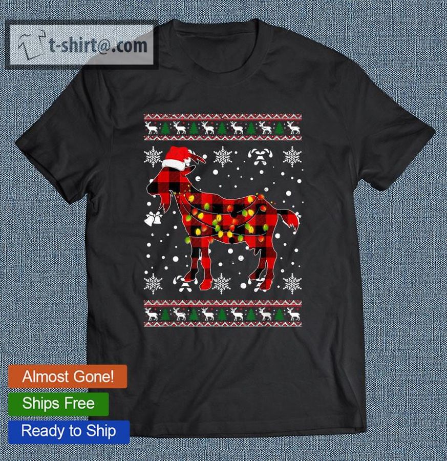 Christmas Shirt For Goat Lover Gift Santa Buffalo Plaid T-shirt