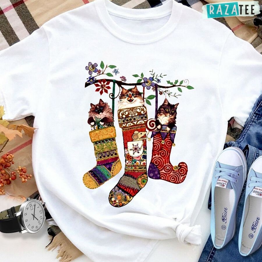 Christmas Socks Cats Amall Mouse Beautiful Art Sock Flowers T Shirt