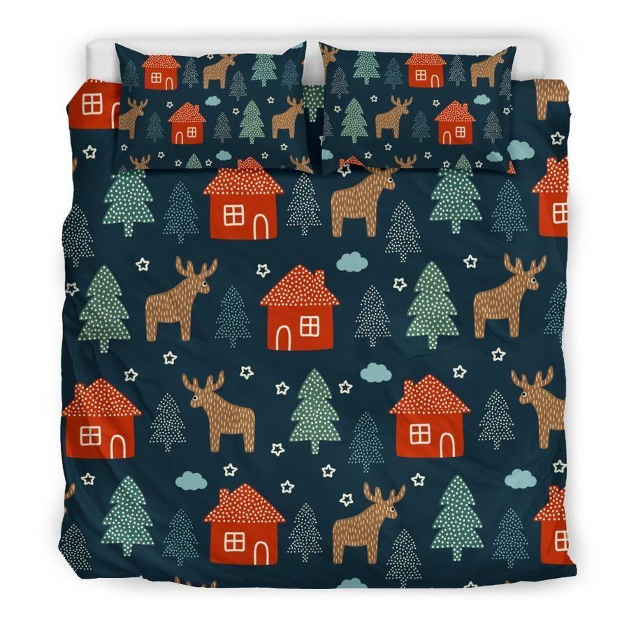 Christmas Tree Reindeer Pattern Print Duvet Cover Bedding Set
