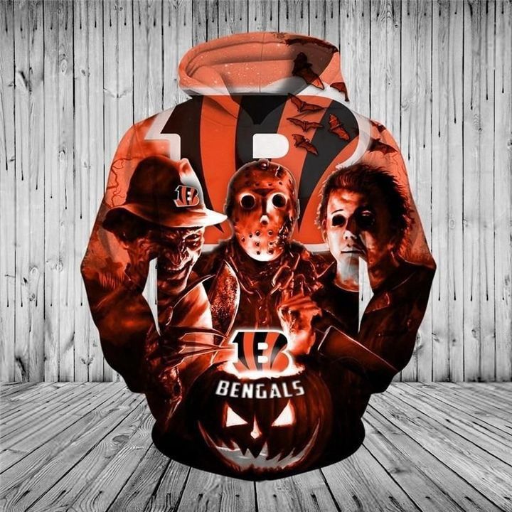 Cincinnati Bengals Halloween Horror Night Pullover And Zippered Hoodies Custom 3D Graphic Printed 3D Hoodie Sweatshirt For Fans Men Women