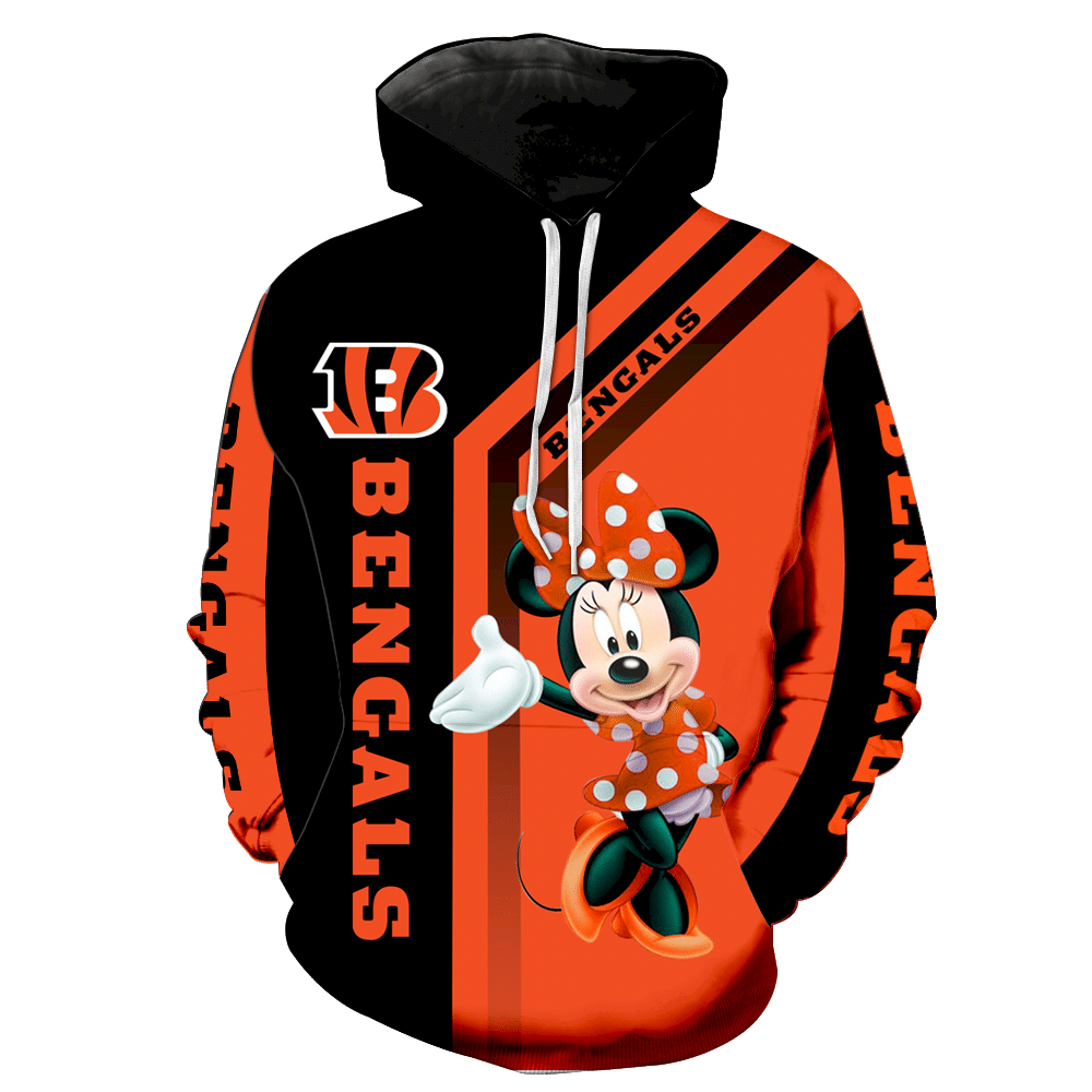Cincinnati Bengals Minnie Mouse New Full All Over Print V1463 Hoodie Zipper