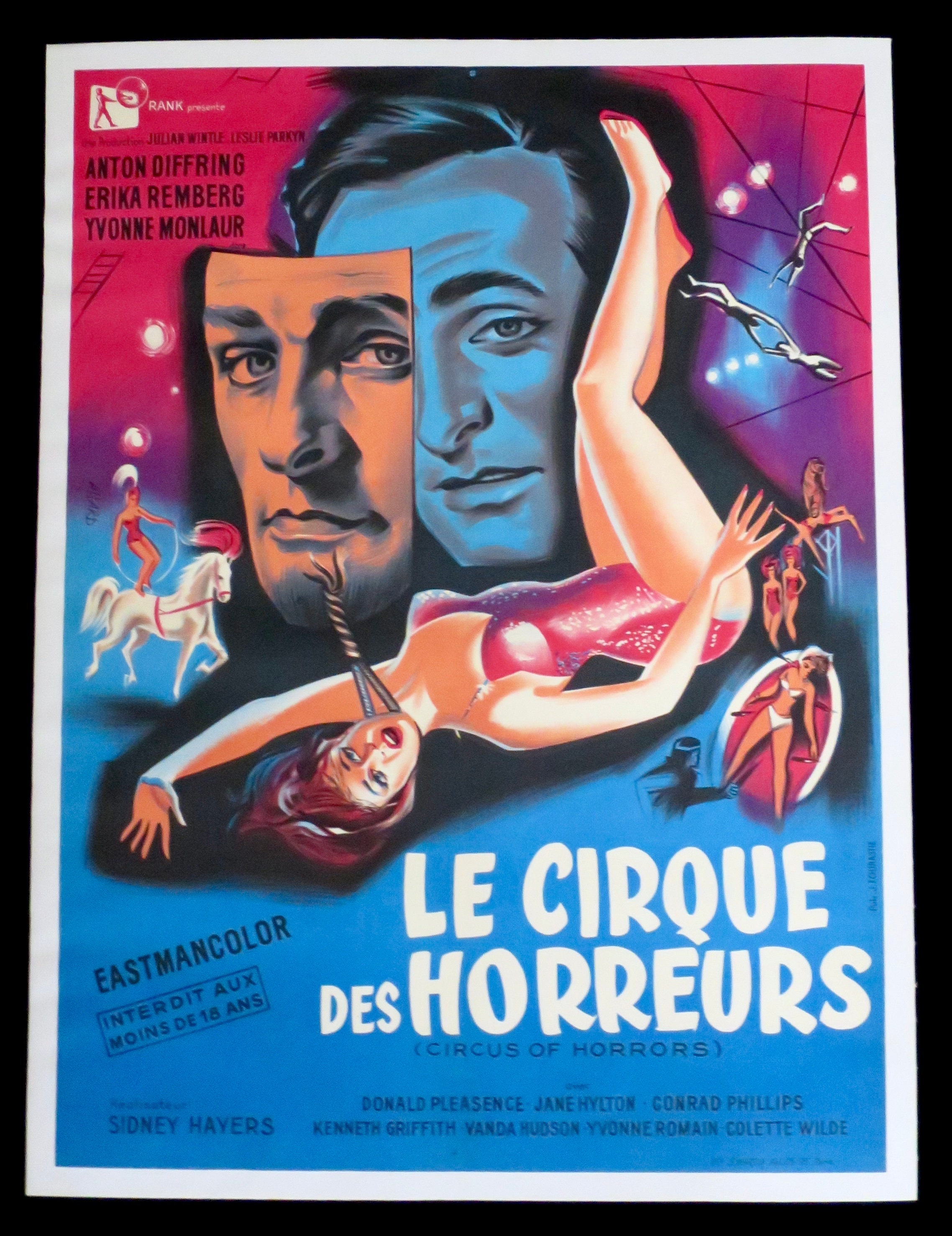 CIRCUS OF HORRORS ~ Original 1960 French Affiche ~ Very Fine Cond on Linen ~ Vivid Georges Allard Horror Art! Anton Diffring Stars!