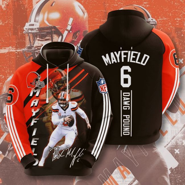 Cleveland Browns 6 Baker Mayfield 3D Hoodie Hooded Pocket Pullover