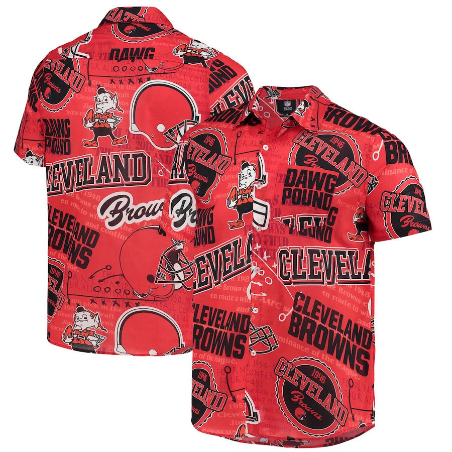 Cleveland Browns Orange Thematic Button-Up Hawaiian Shirt