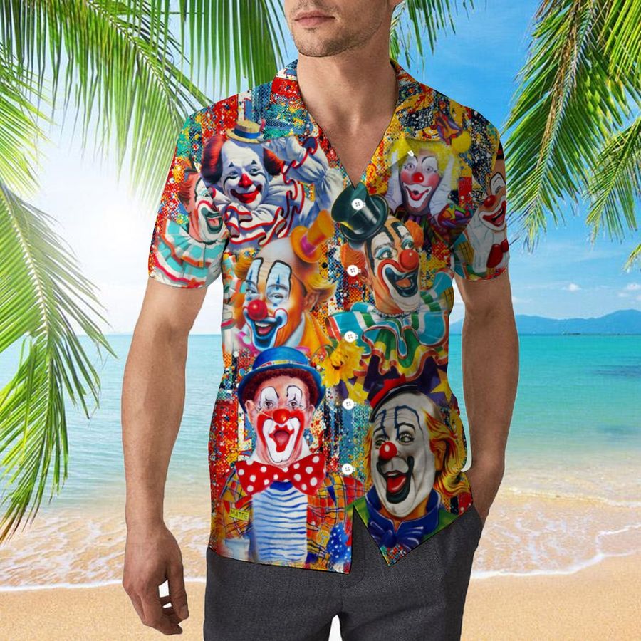 Clown Funny Happy 3d All Over Print Button Design For Halloween Hawaii Shirt