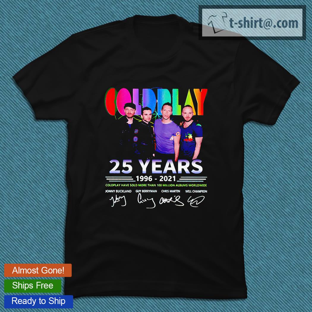 Coldplay Band 25 years 1996-2021 thank You for the memories signatures T-shirt