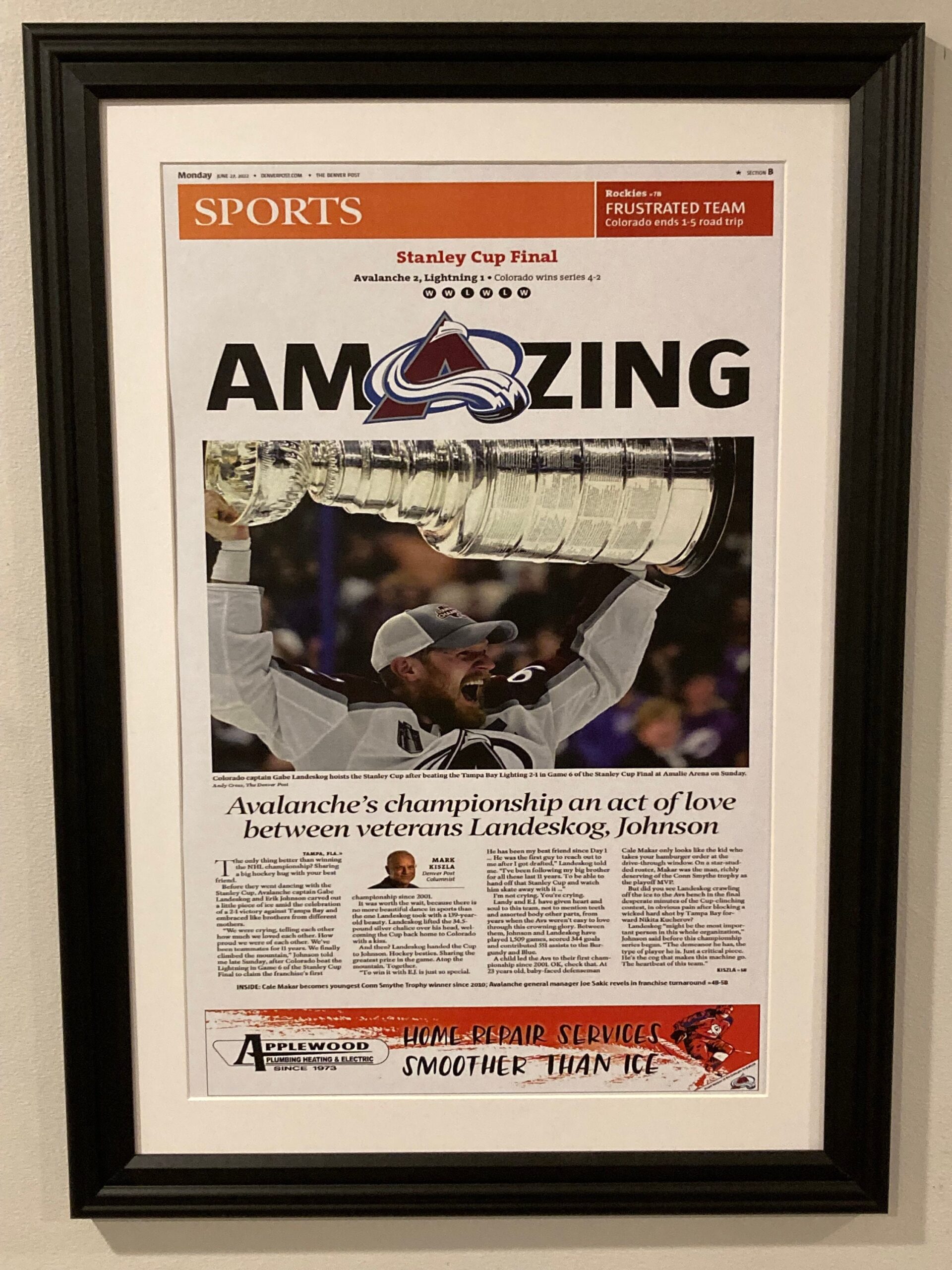 Colorado Avalanche 2022 Stanley Cup Champions No Framed Poster