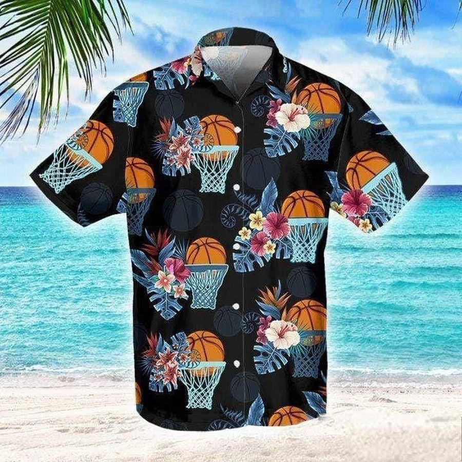 Colorful Basketball Flowers Tropical Aloha Hawaiian Shirt