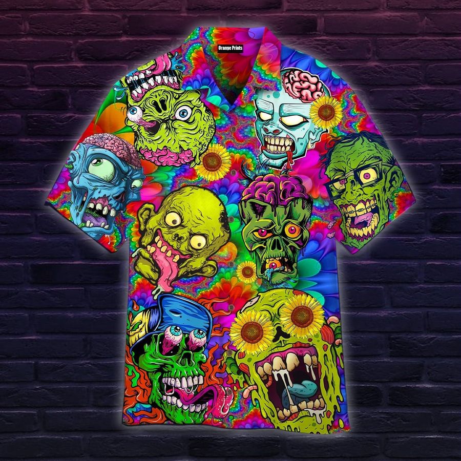 Colorful Zombie Skull Hippie Hawaiian Shirt
