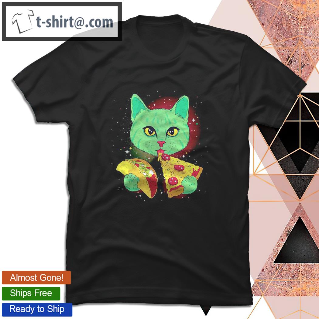 Cosmic Cat Eating Taco And Pizza T-shirt
