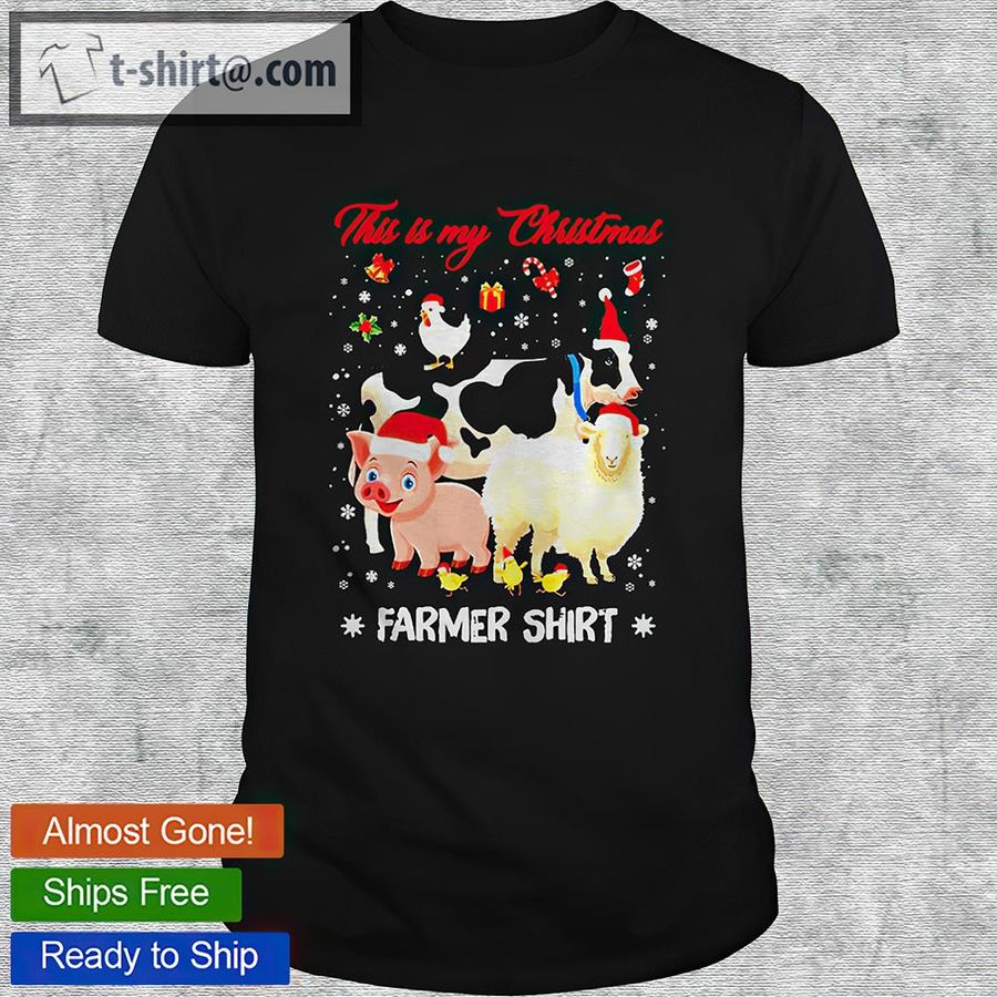 Cow and pig and chickens and sheep this is my christmas farmer shirt