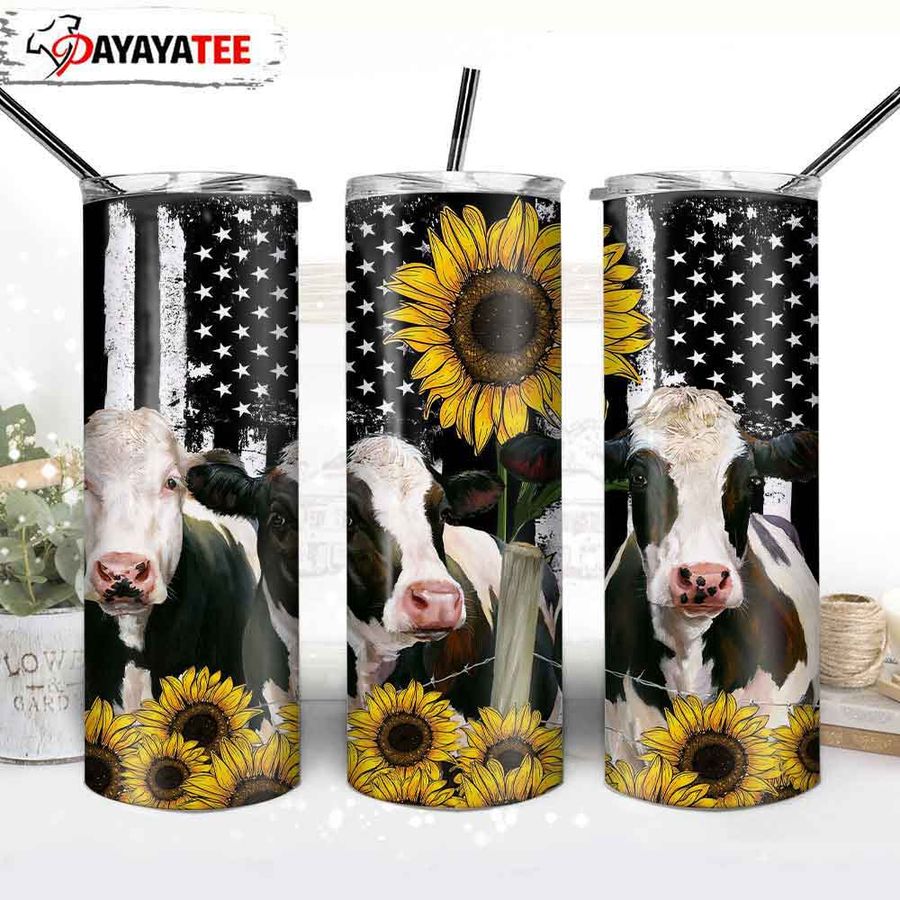 Cow And Sunflower American Flag 20oz Tumbler
