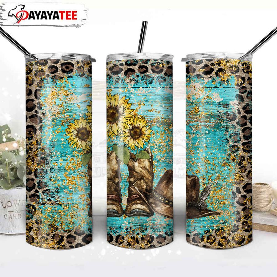 Cowboy Boots Sunflower 20oz Stainless Steel Skinny Tumbler