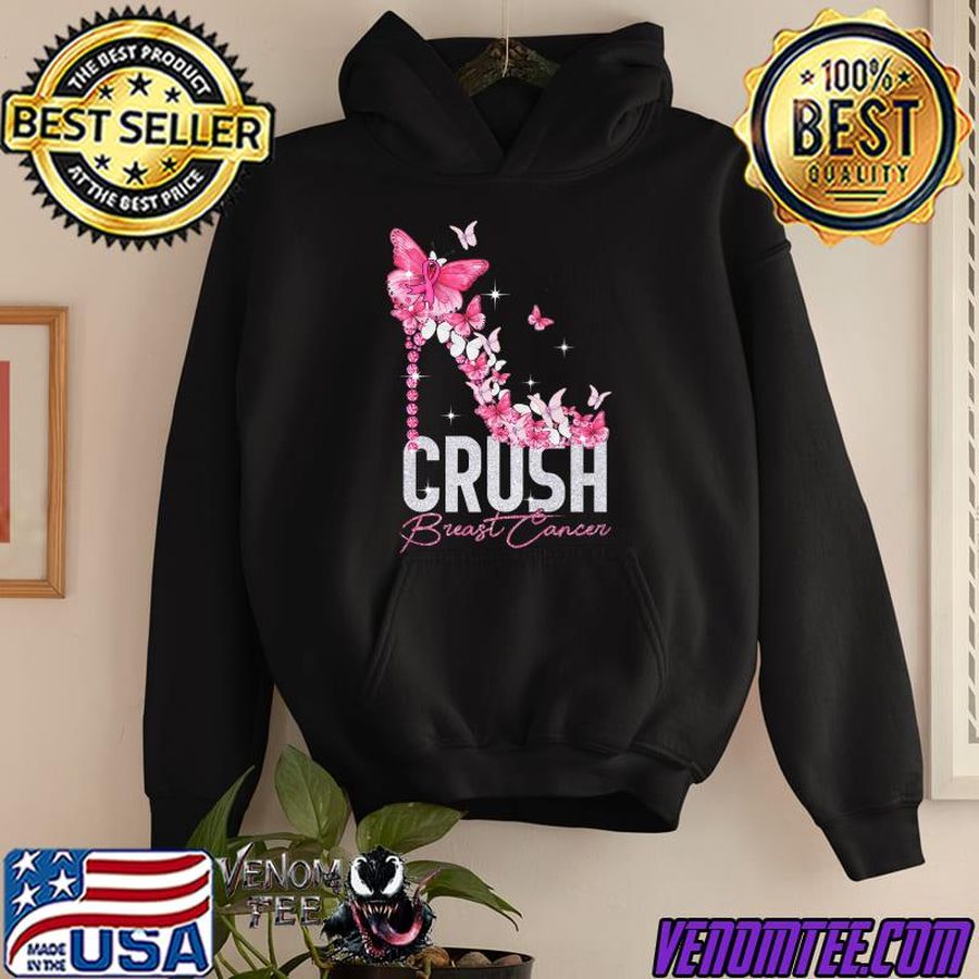 Crush Breast Cancer Bling Ribbon Breast Cancer Awareness Butterflies T-Shirt