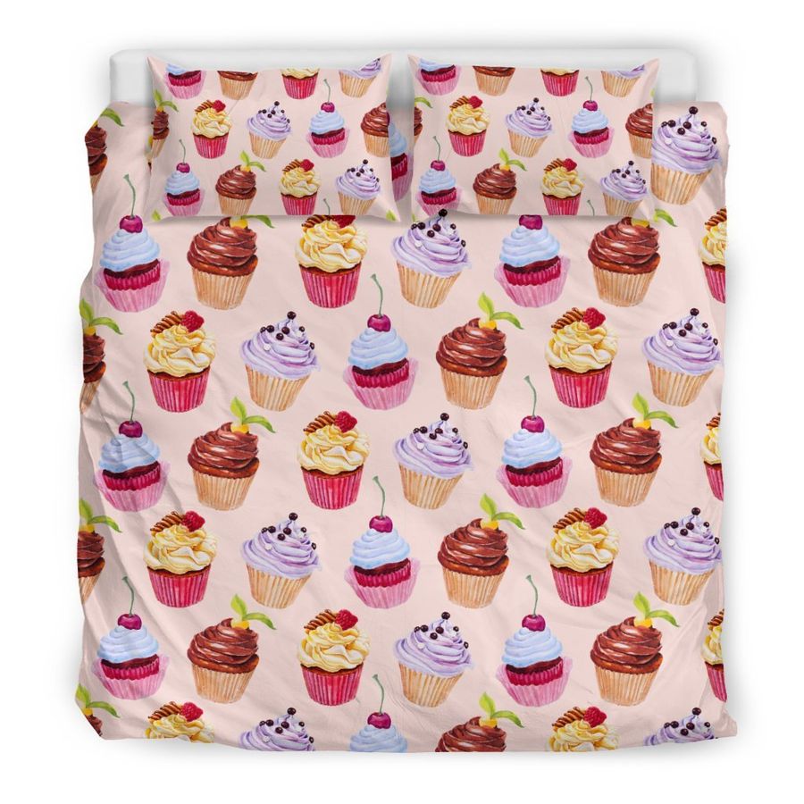 Cupcake Pink Pattern Print Duvet Cover Bedding Set