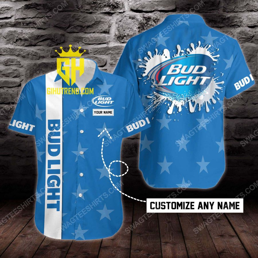 Custom name bud light beer short sleeve hawaiian Shirt And Shorts