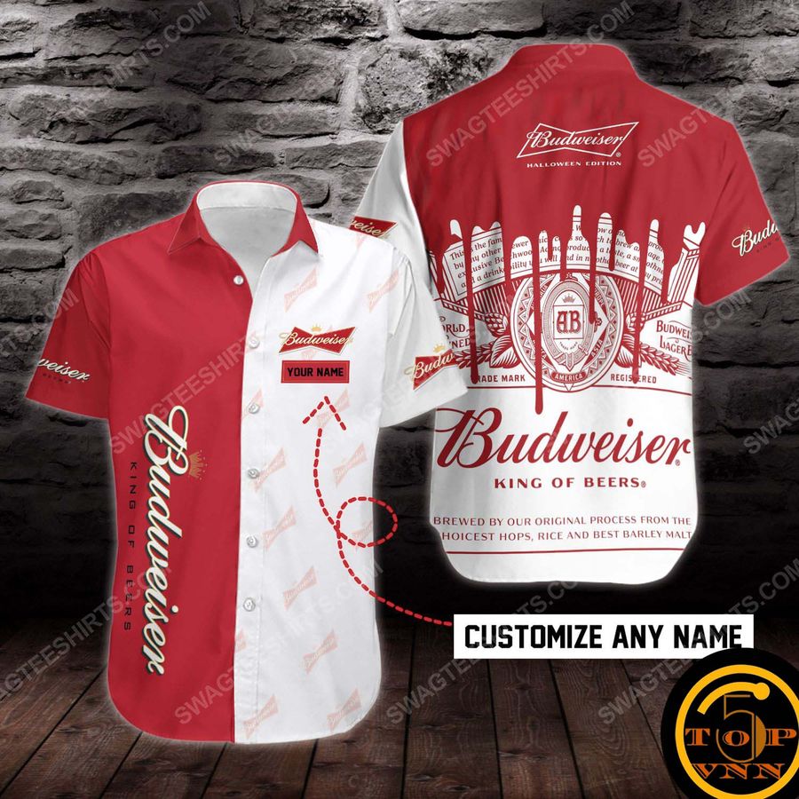 Custom name budweiser beer hawaiian shirt and shorts