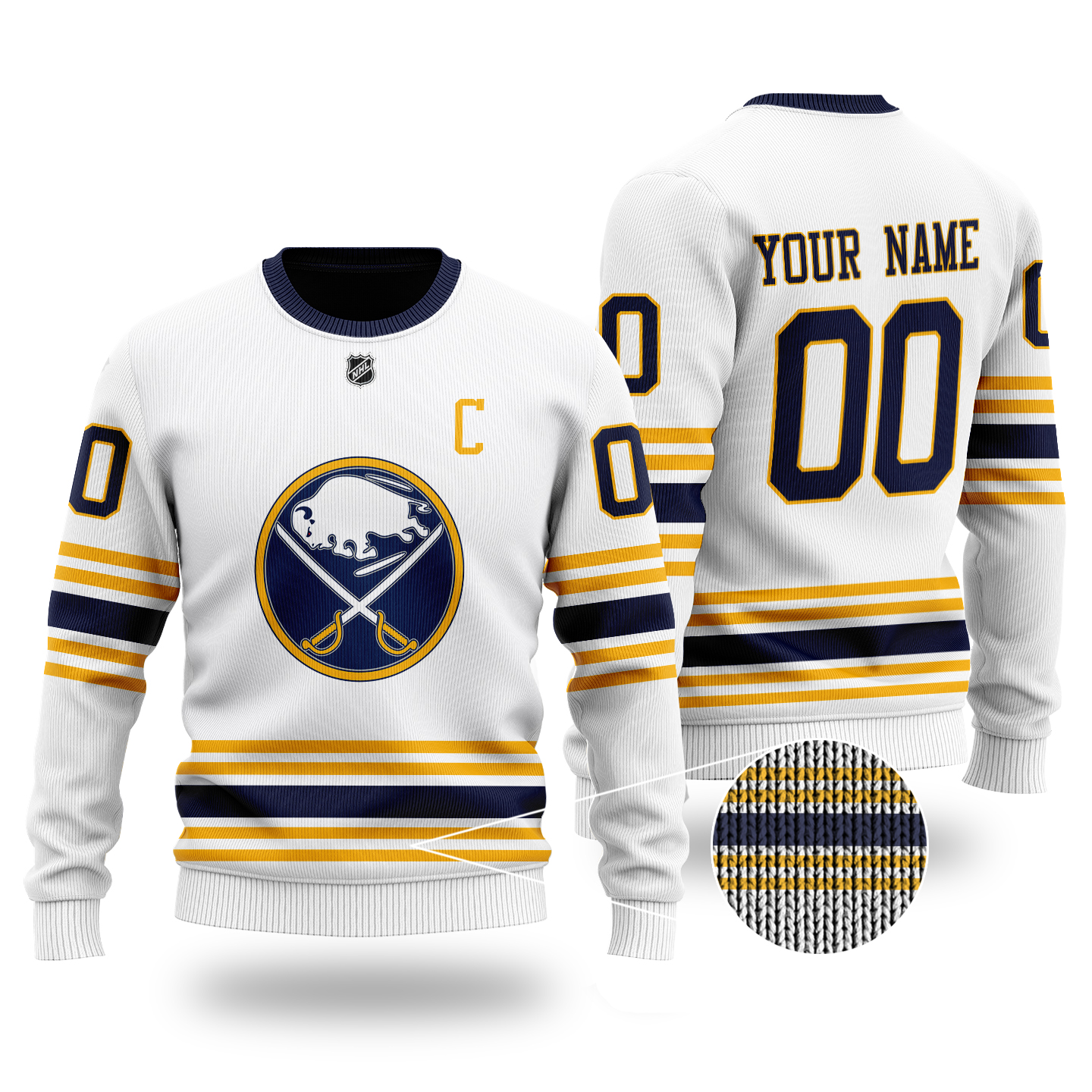 Custom Name Number BUFFALO SABRES white Sweater