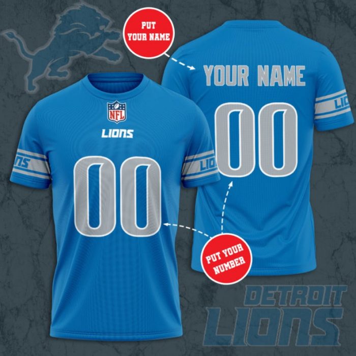 Custom Name Number NFL DETROIT LIONS 3D T-shirt