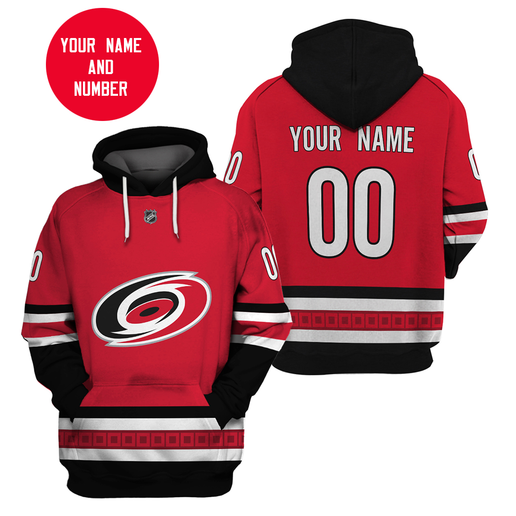 Custom Name Number NHL CAROLINA HURRICANES 3D red Hoodie and T-shirt