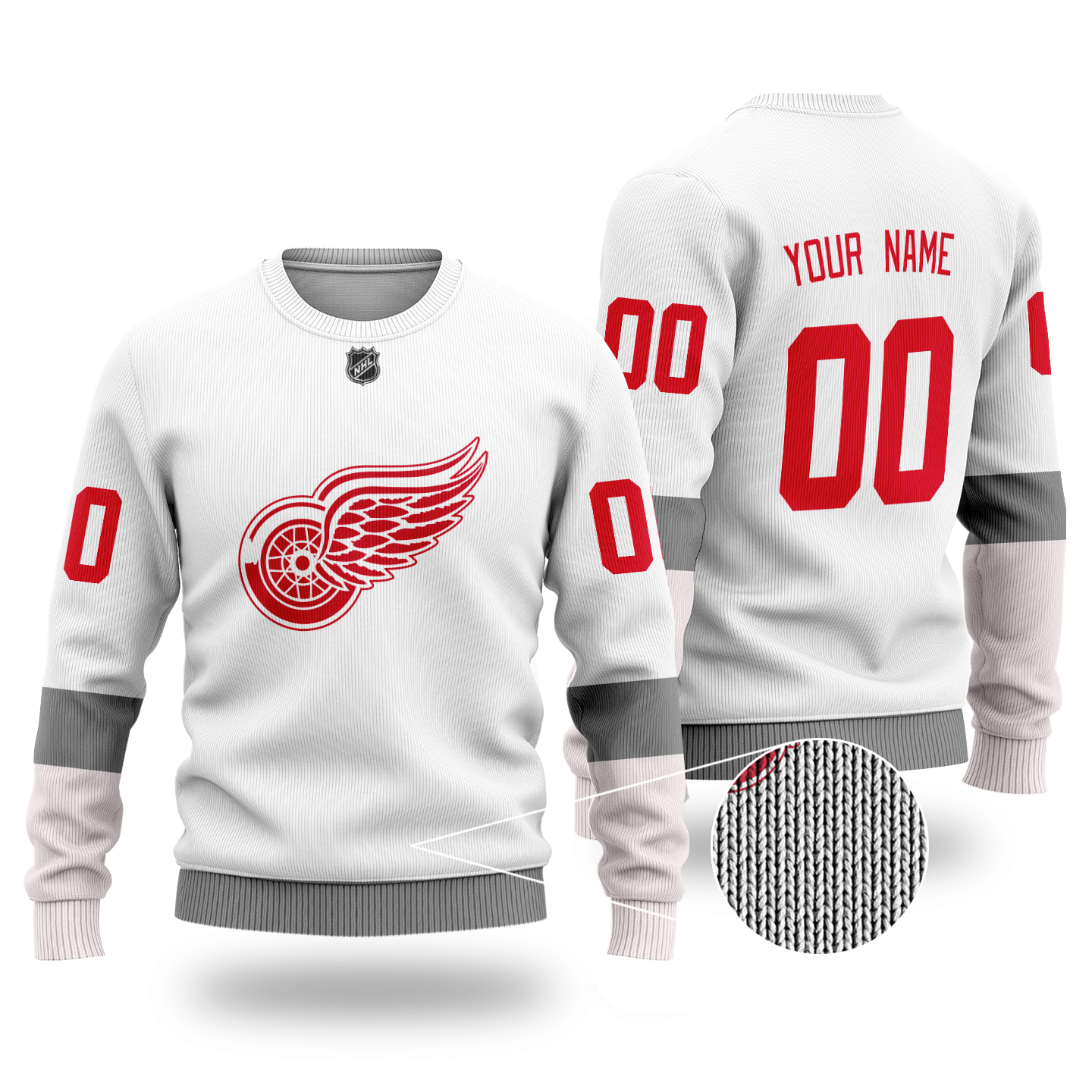 Custom Name Number NHL DETROIT RED WINGS white Sweater