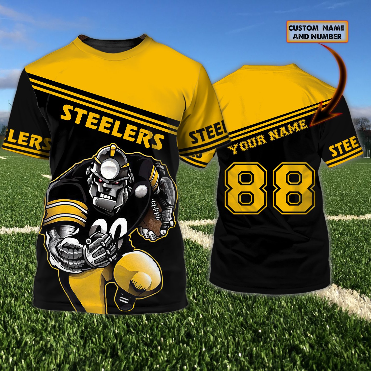 Custom Name Number Pittsburgh Steelers Thanos 3D T-shirt