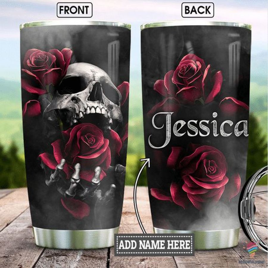 Custom Name Skull Roses Gift For Lovers Travel Tumbler All Over Print