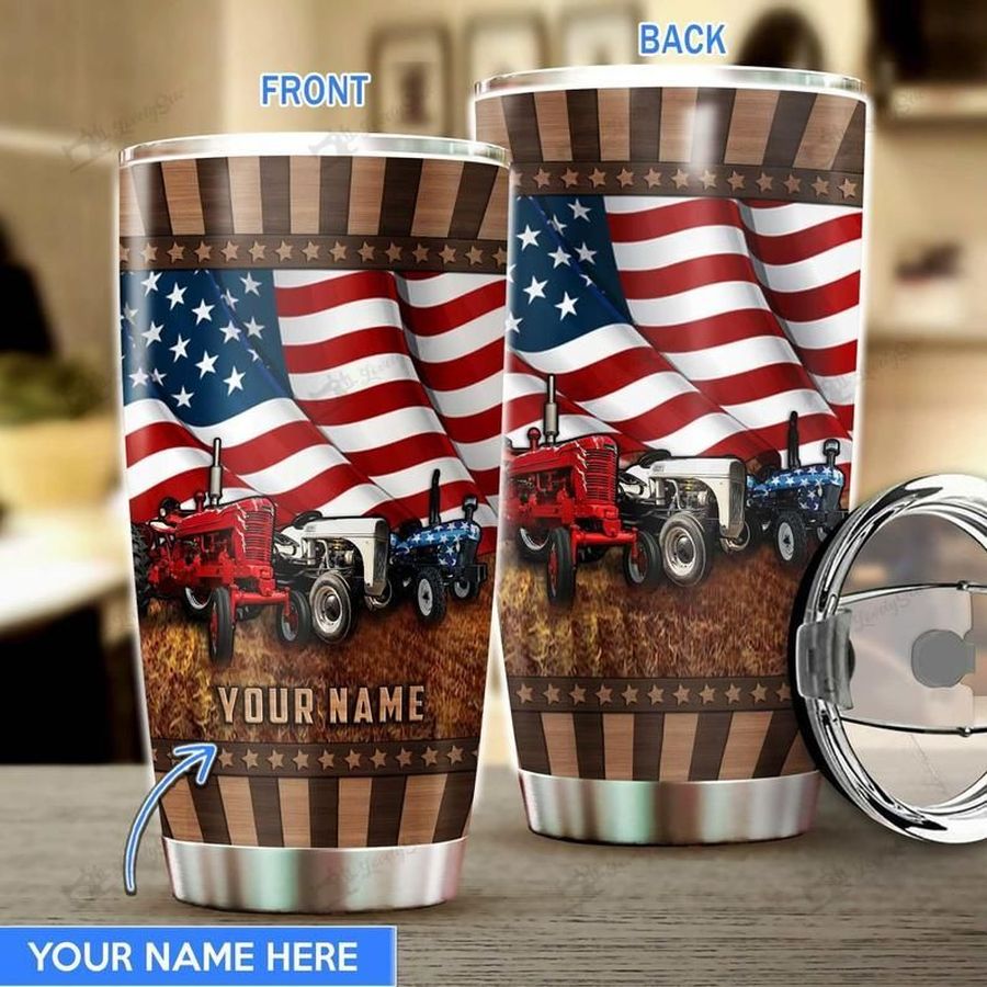 Custom Name Tractor Us Flag Gift For Lover Day Travel Tumbler