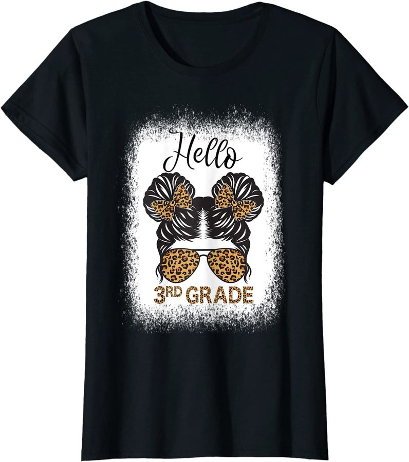 Cute Back To School Shirt Messy Bun Hello 3rd Grade Girls