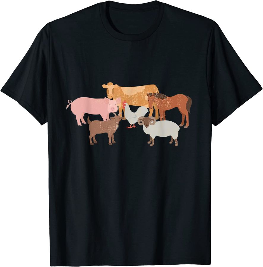 Cute Farm Animals Cow Pig Chicken Horse Sheep and Goat Tee