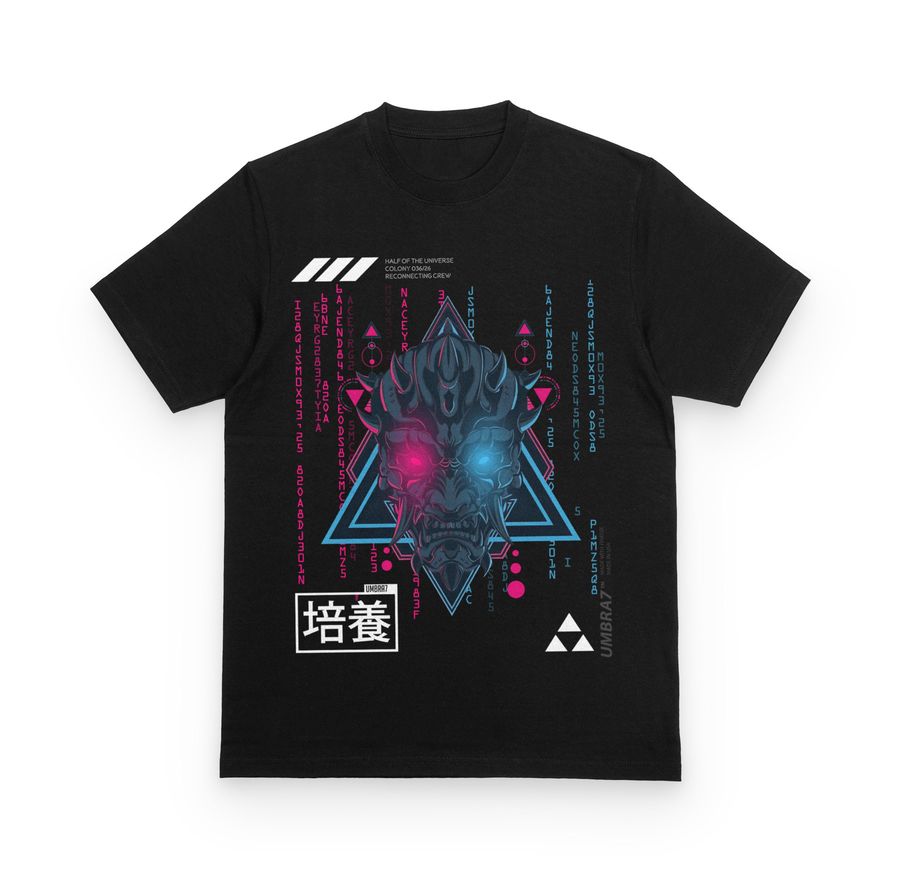 Cyber Oni Techwear Japanese Fashion Black Graphic Cyberpunk Unisex T-Shirt