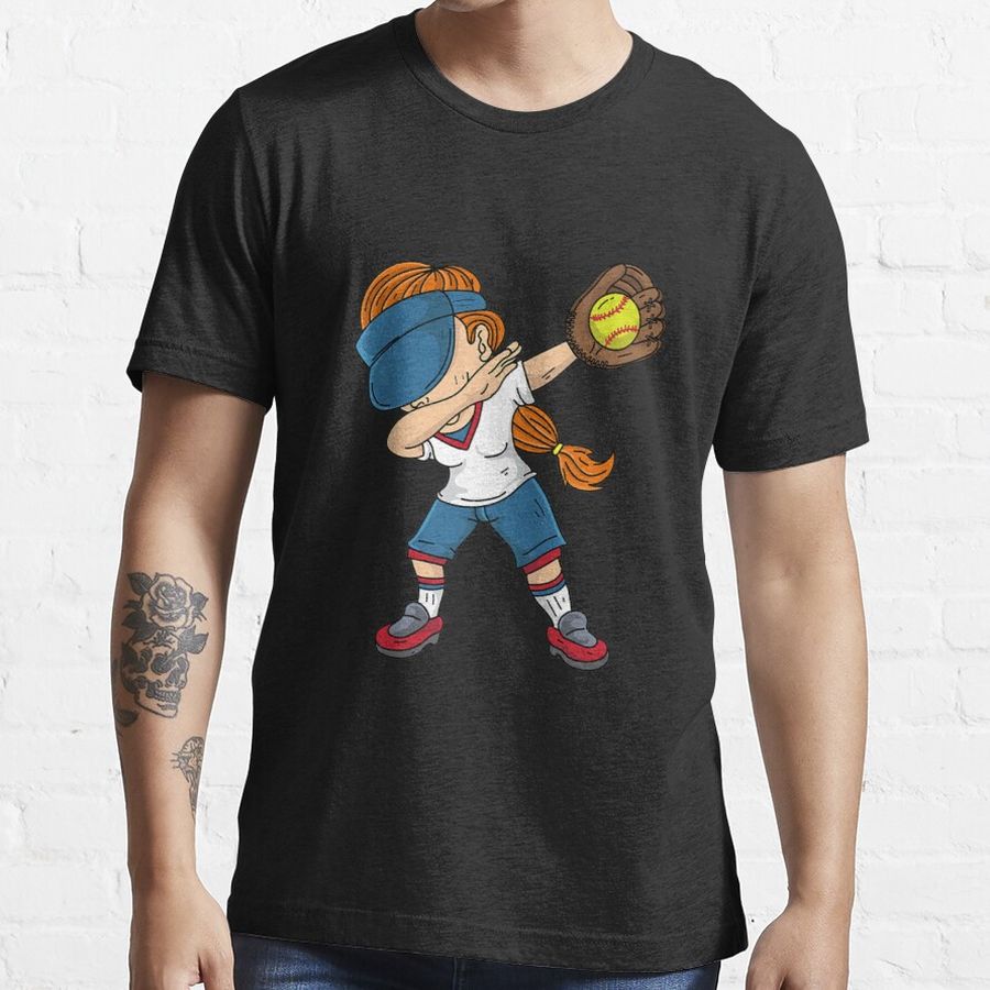 Dabbing Softball Girl Cute Sports Dabber Funny Baseball Gift Premium Essential T-Shirt