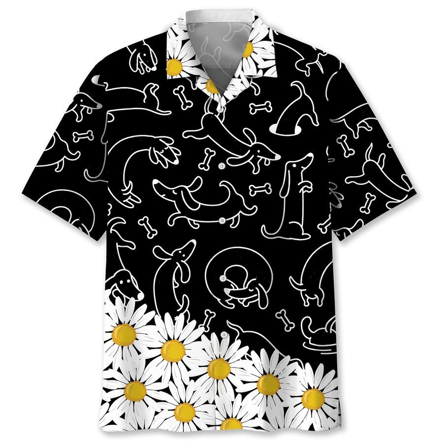 dachshund daisy flower Hawaiian Shirt