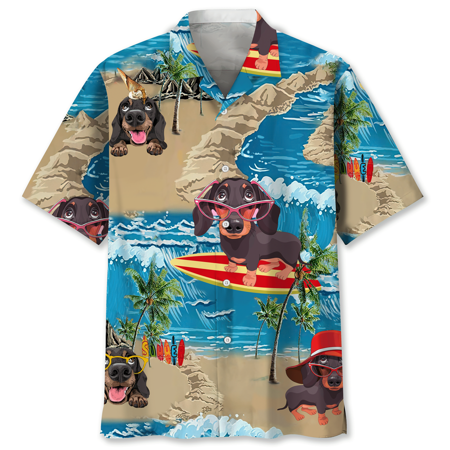 Dachshund Funny Beach Hawaiian Shirt.png