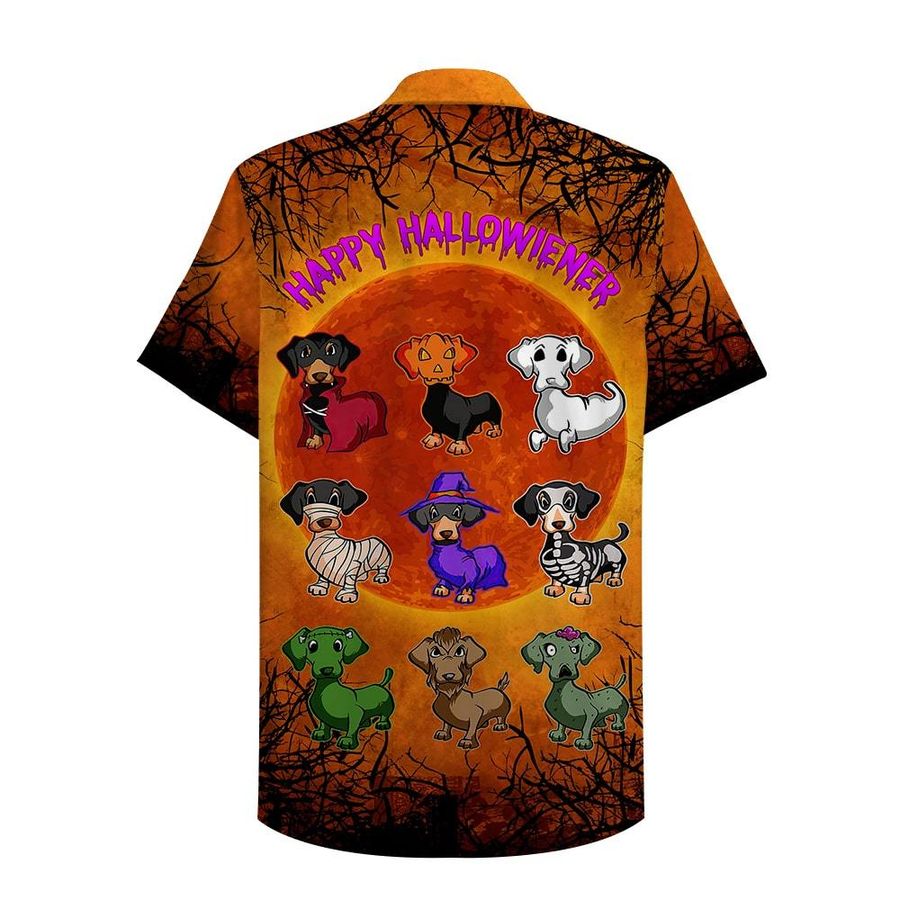 Dachshund Happy Hallowiener 3d Summer Button Design For Halloween Hawaii Shirt