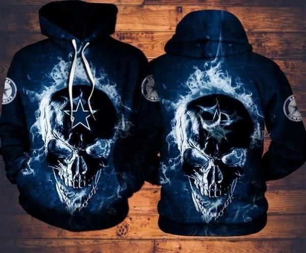 Dallas Cowboys NFL Football Skull Fire Black Men And Women 3D Full Printing Pullover Hoodie And Zippered. Dallas Cowboys 3D Full Printing Shirt 2020