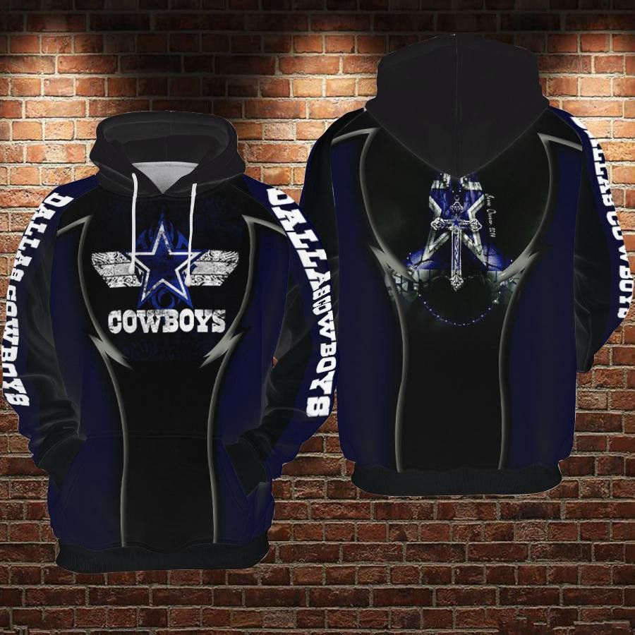Dallas Cowboys NFL National League Black Blue 3D Hoodie Sweatshirt