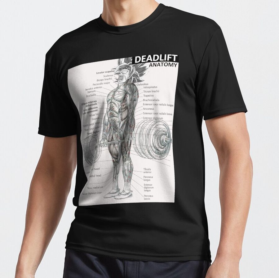 Deadlift Muscle Chart - Anatomy Diagram - Anime Gym Motivational Active T-Shirt