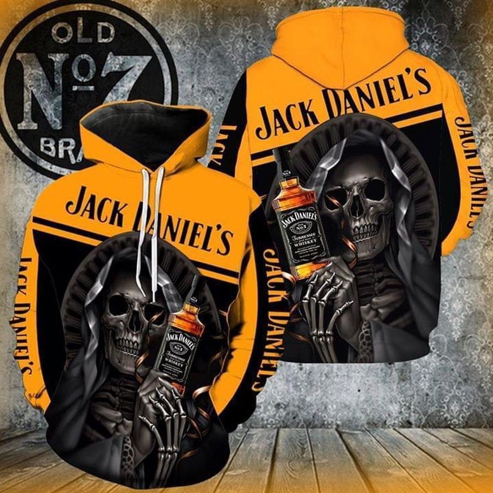 Death Skull Jack Daniels Old No 7 Tennessee Whiskey 3D Hoodie