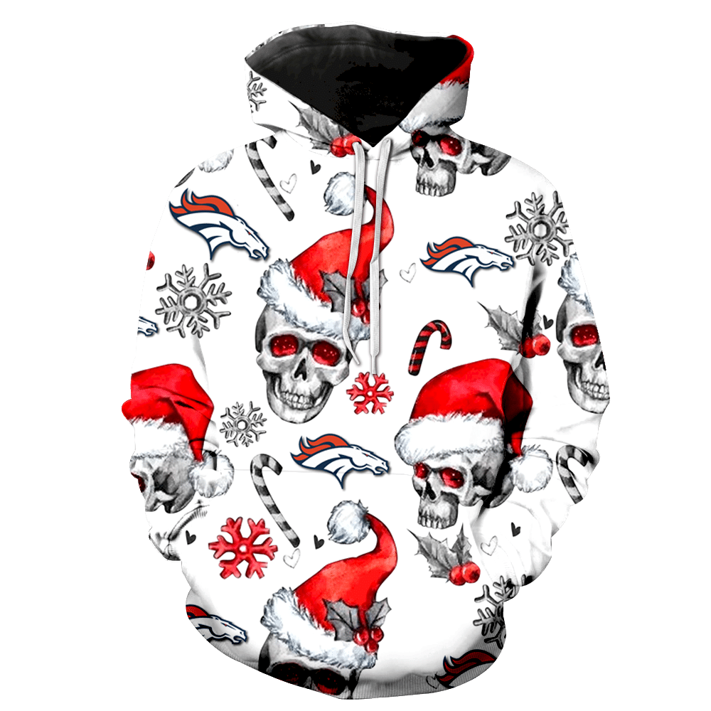 Denver Broncos Christmas Skull New Full Over Print K1138 Hoodie Zipper