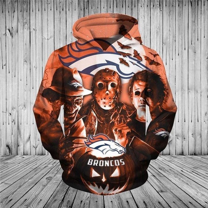 Denver Broncos Horror Night Halloween Pullover And Zippered Hoodies Custom 3D Graphic Printed 3D Hoodie Sweatshirt For Fans Men Women