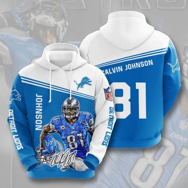Detroit Lions 81 Calvin Johnson 3D Hoodie Hooded Pocket Pullover