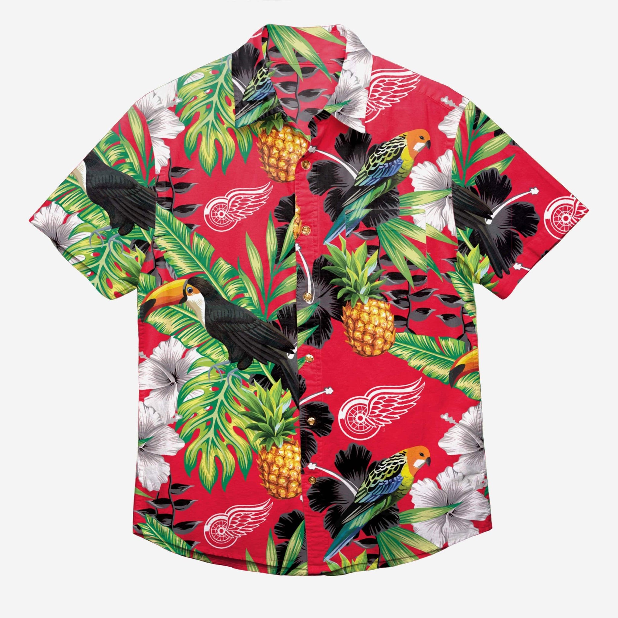Detroit Red Wings Floral Button Up Hawaiian Shirt