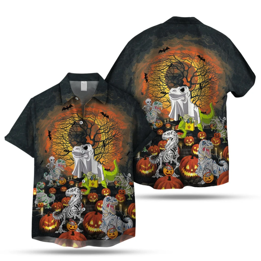 Dinosaur 3d All Over Print Summer Button Design For Halloween Hawaii Shirt.png