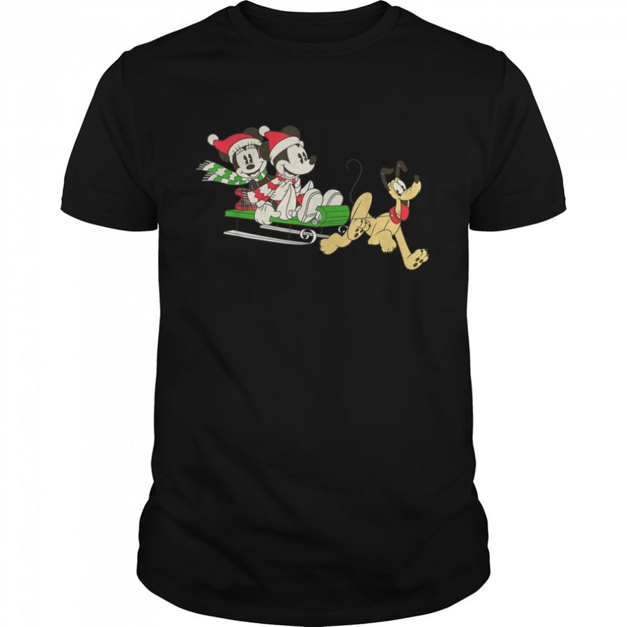 Disney Vintage Mickey Minnie Pluto Holiday Sleigh T-Shirt