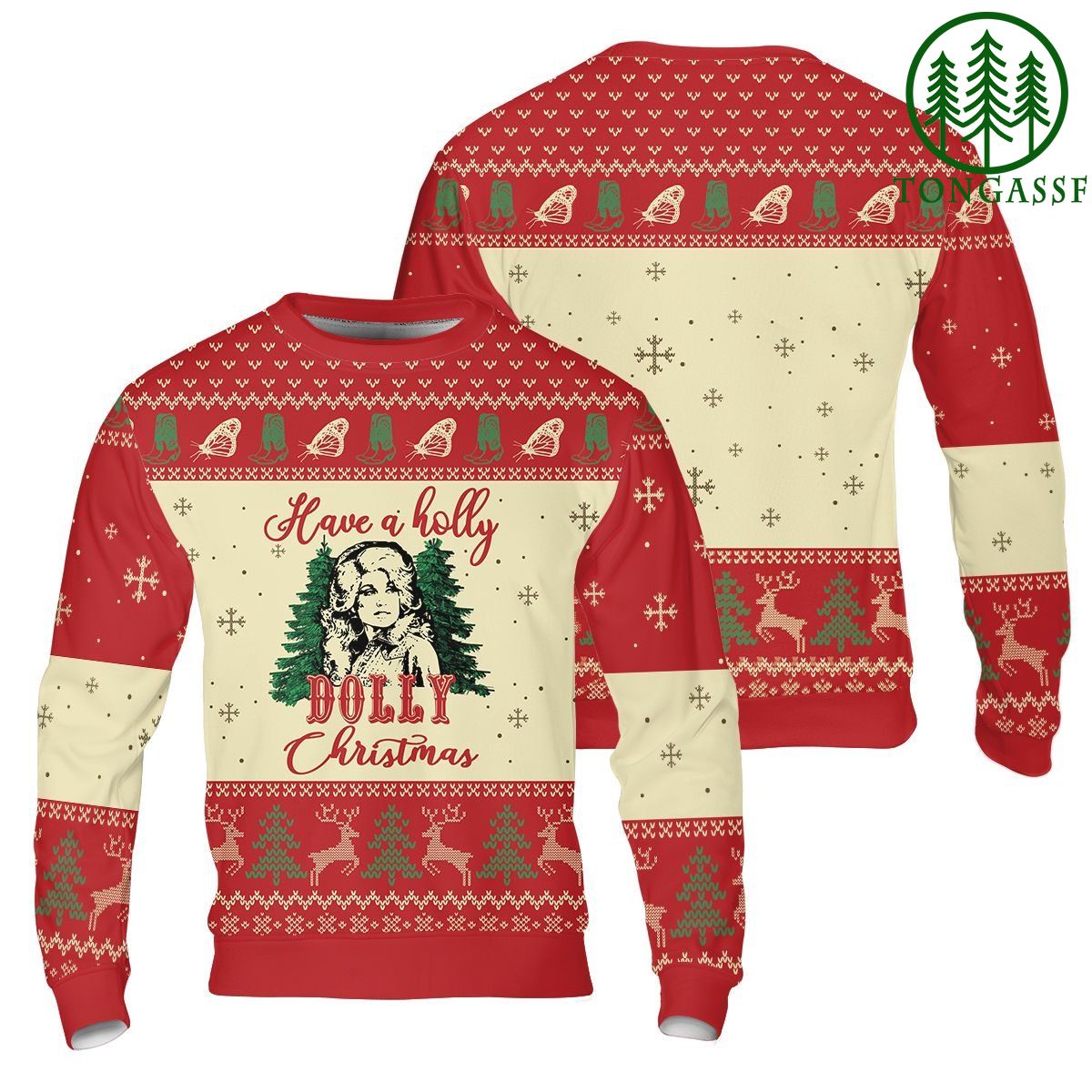 Dolly Parton Christmas Have a Holly Ugly Sweater Red