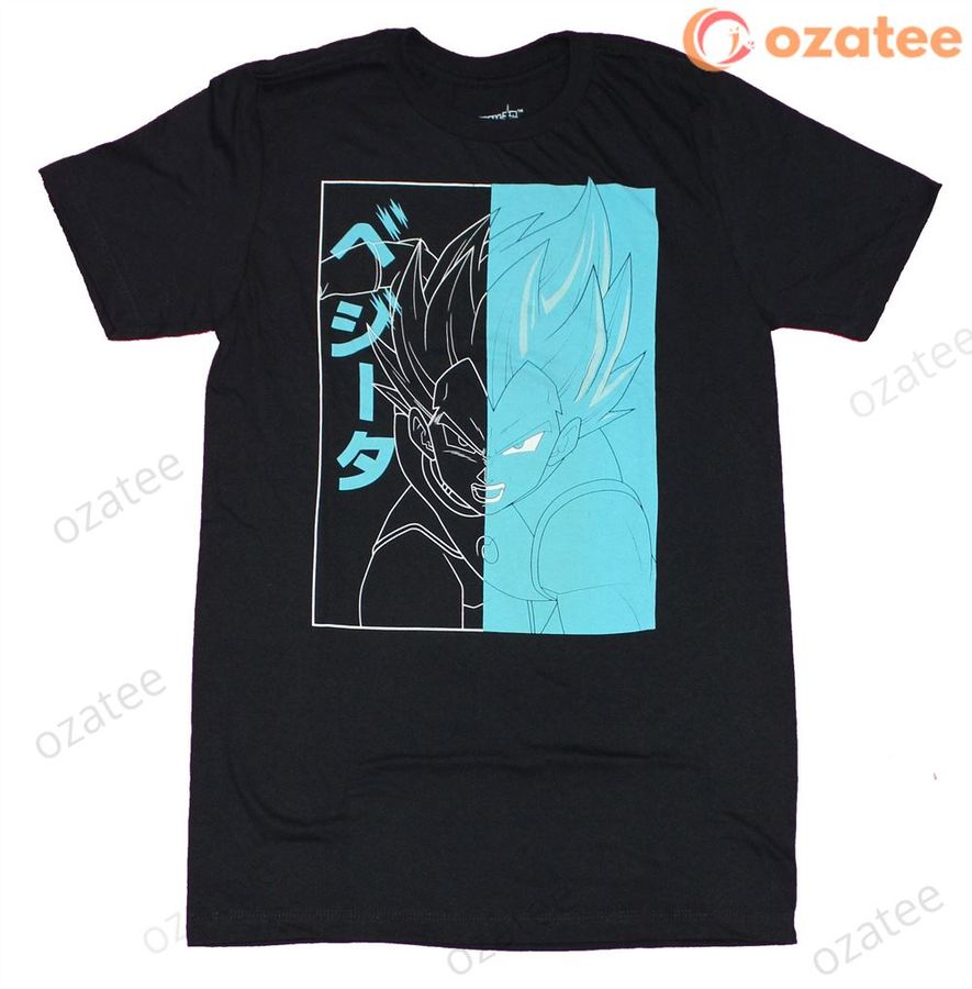 Dragon Ball Z T-Shirt – Rushing Vegeta Half Black Half Aqua Kanji Box