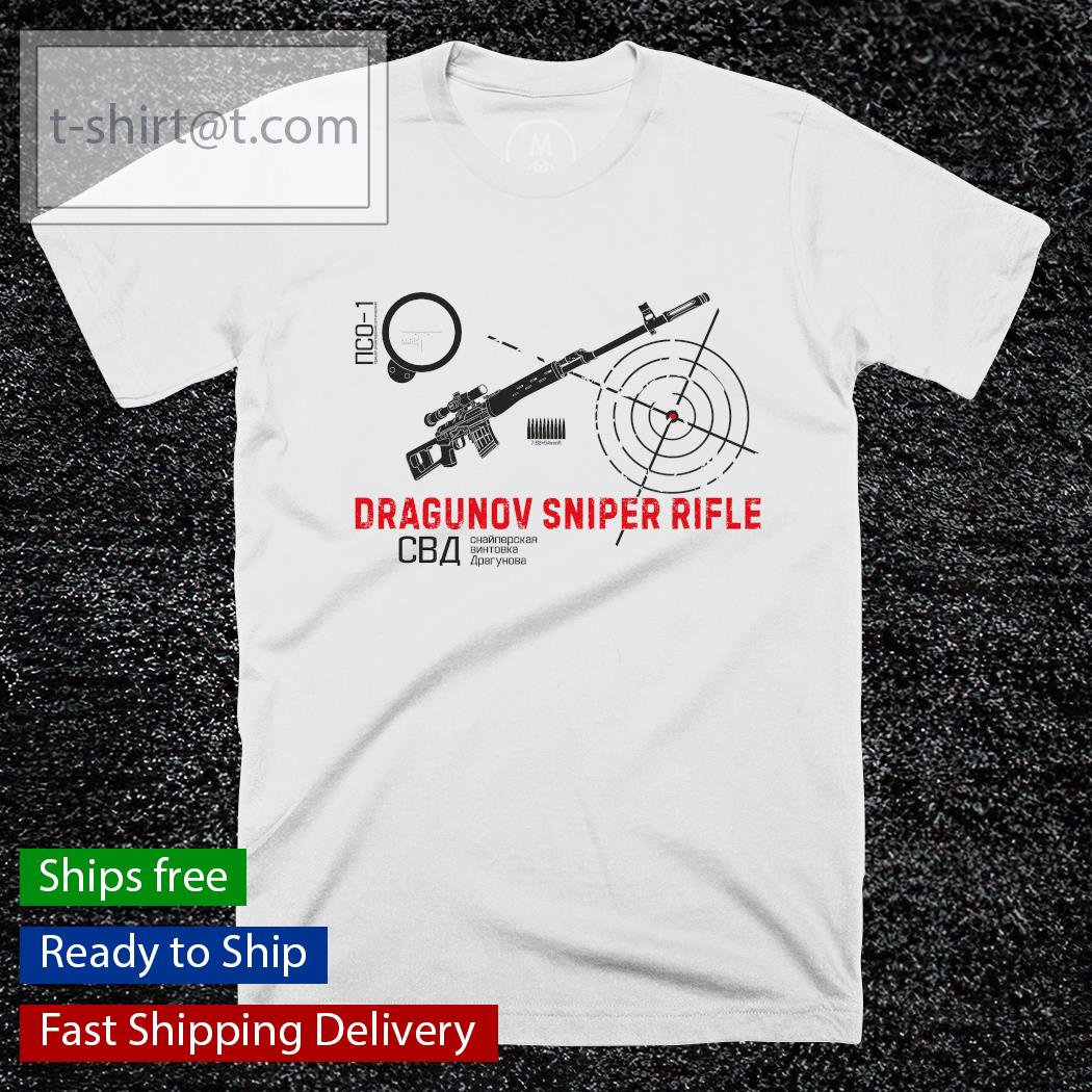 Dragunov sniper rifle on light shirt